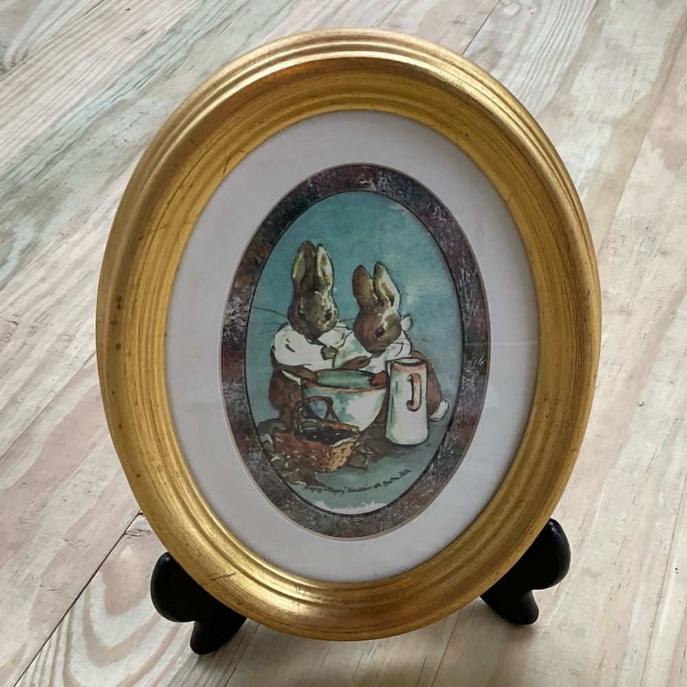 Cute Bunny print nicely matted & framed. Inspired by Beatrix Potter.